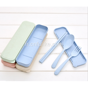 3pcs couverts en plastique de paille de blé portable